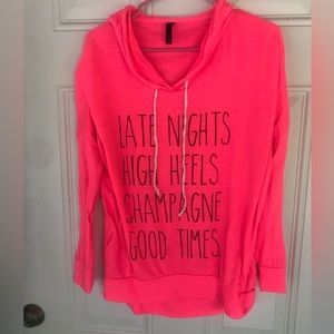 Pink Long Sleeve Hooded Shirt - Size Lg
